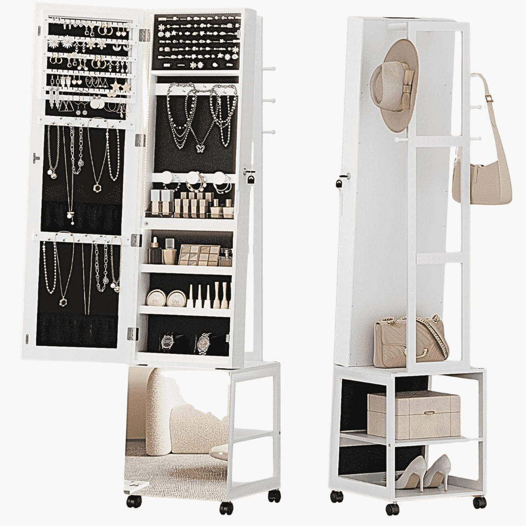 Armoire à bijoux sur pied avec miroir