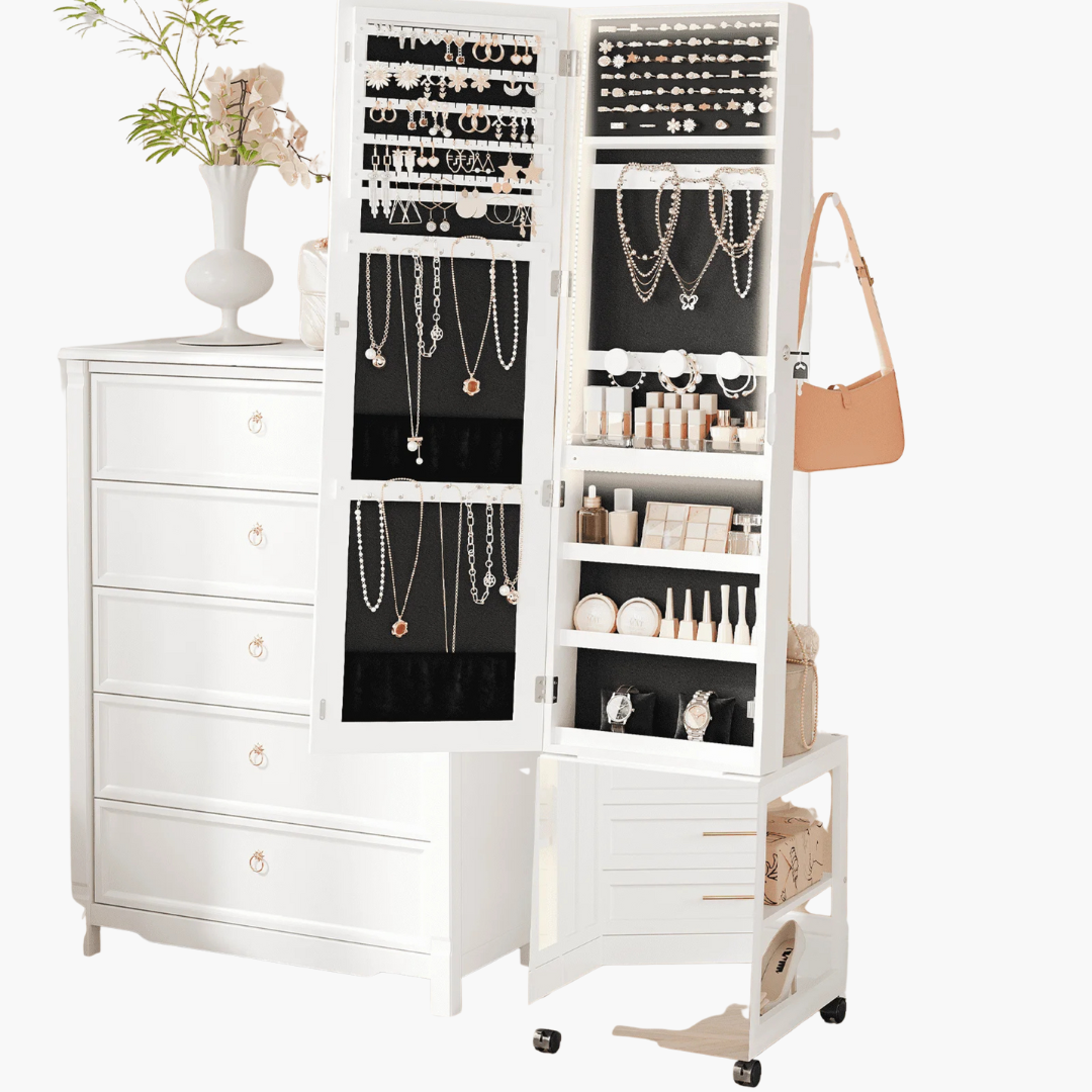 Armoire à bijoux sur pied avec miroir