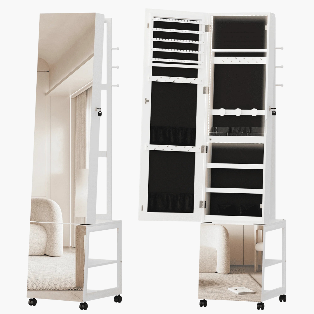 Armoire à bijoux sur pied avec miroir