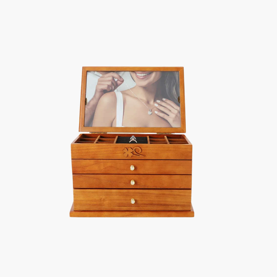 Boîte à Bijoux 4 Niveaux avec Miroir Intégré