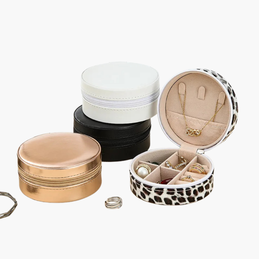 Boîte à Bijoux de Poche en Cuir Rigide