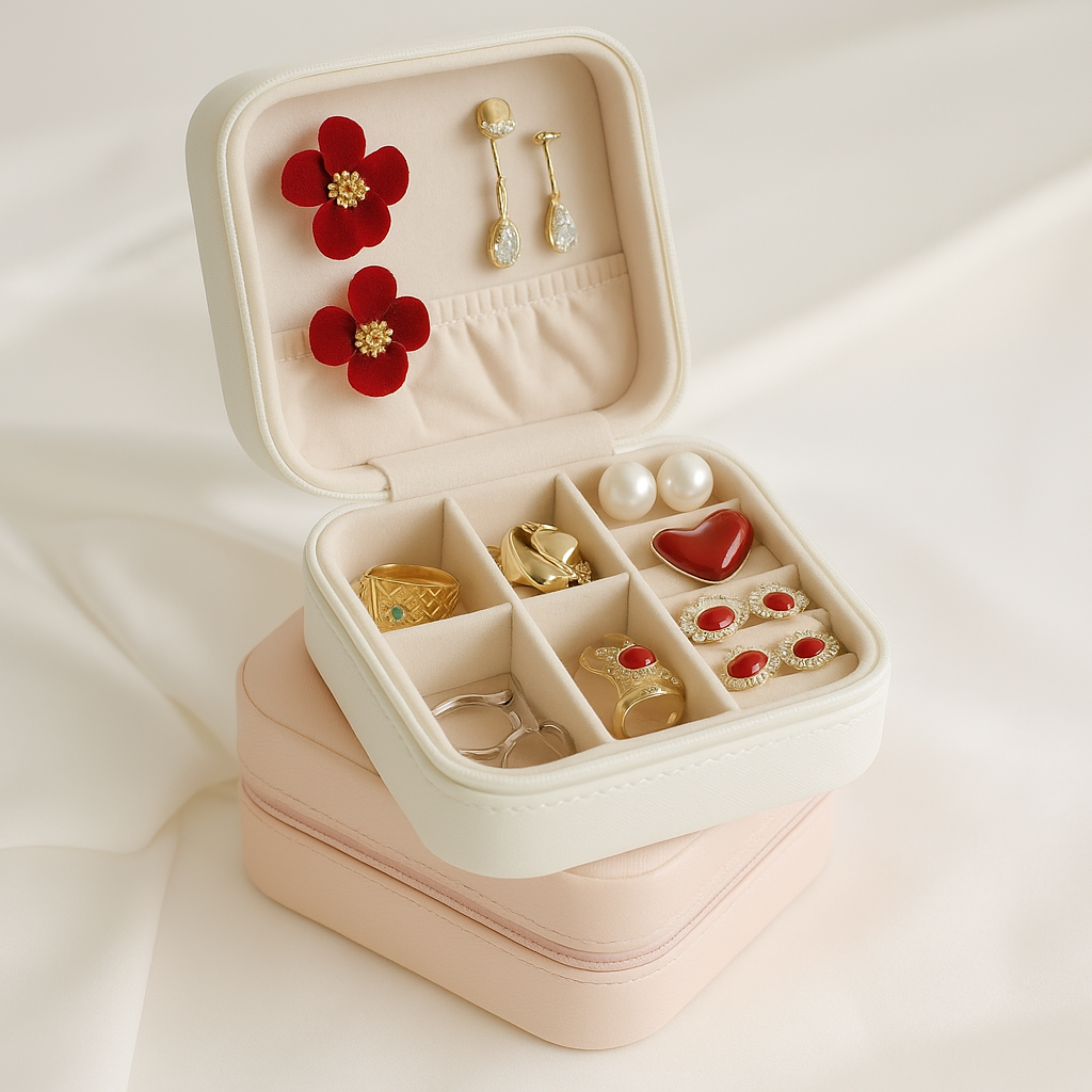 Boîte à Bijoux Élégante en Cuir Double Niveau