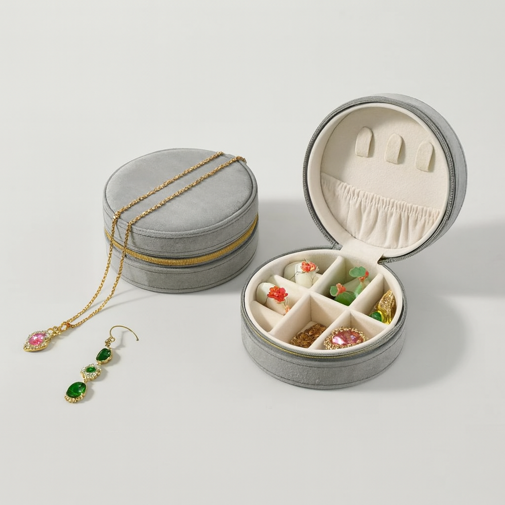 Petite Pochette à Bijoux Ronde en Velours