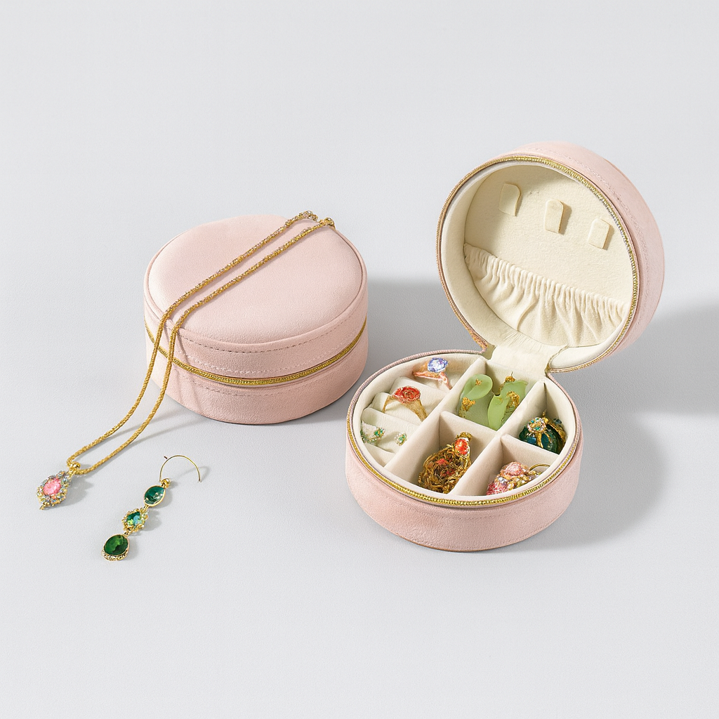 Petite Pochette à Bijoux Ronde en Velours