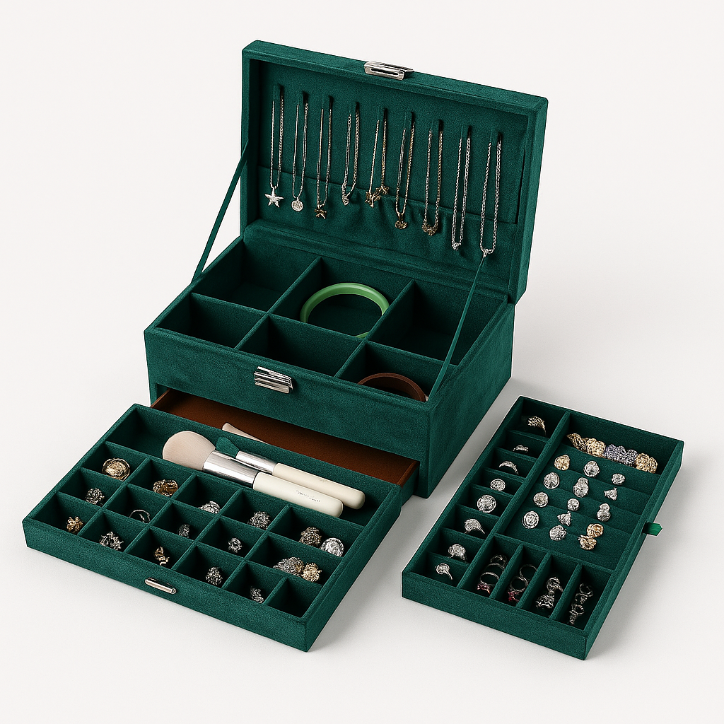 Boîte à Bijoux Vert Émeraude avec Tiroir