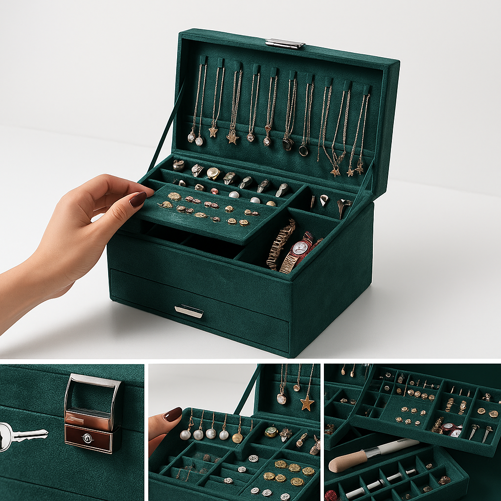 Boîte à Bijoux Vert Émeraude avec Tiroir