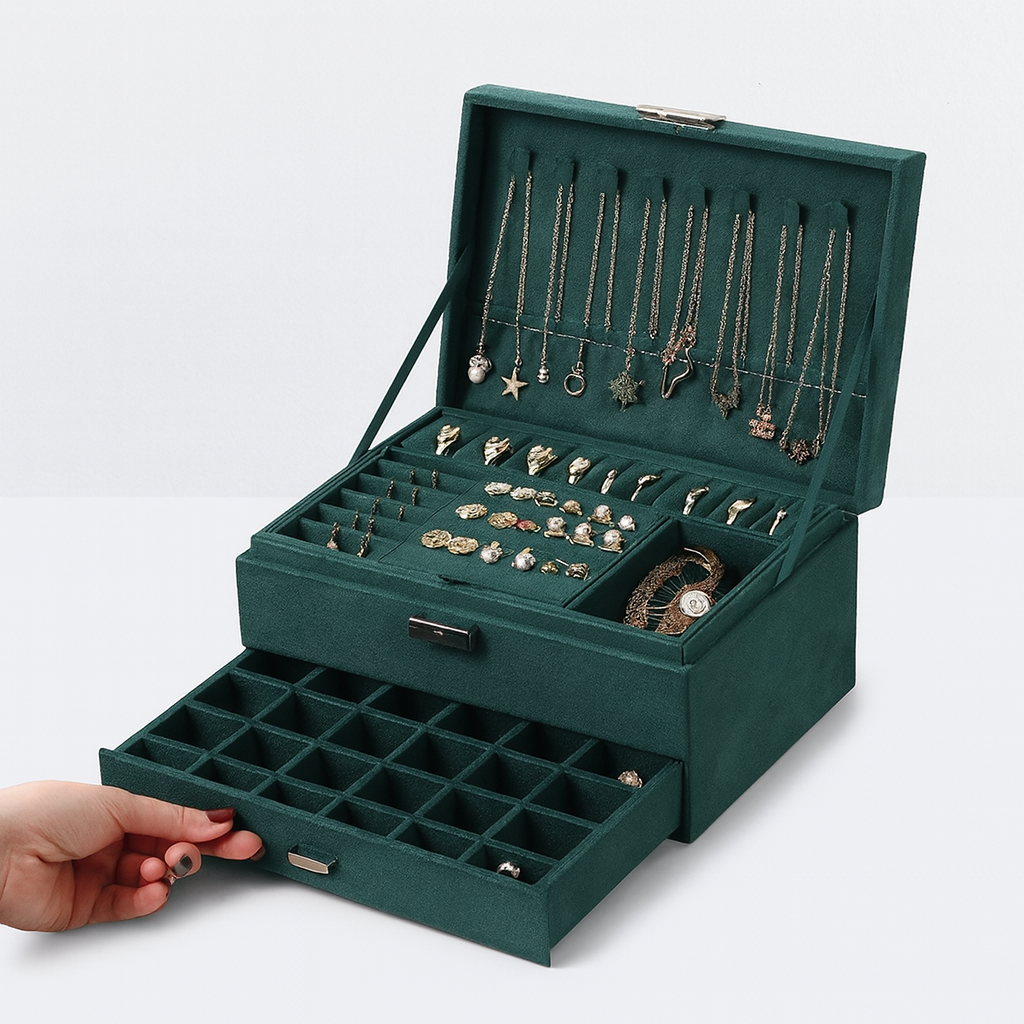 Boîte à Bijoux Vert Émeraude avec Tiroir