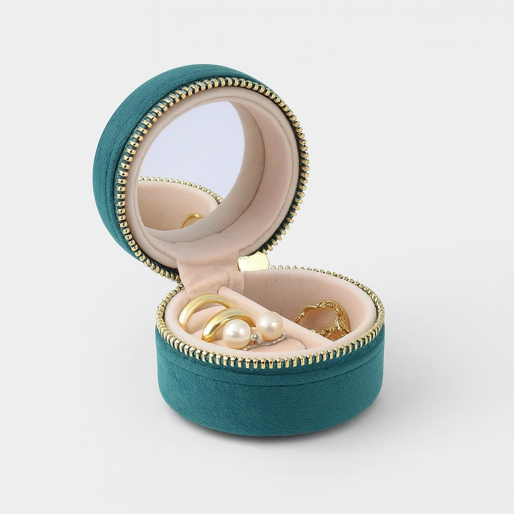 Boîte à Bijoux Ronde de Poche en Velours