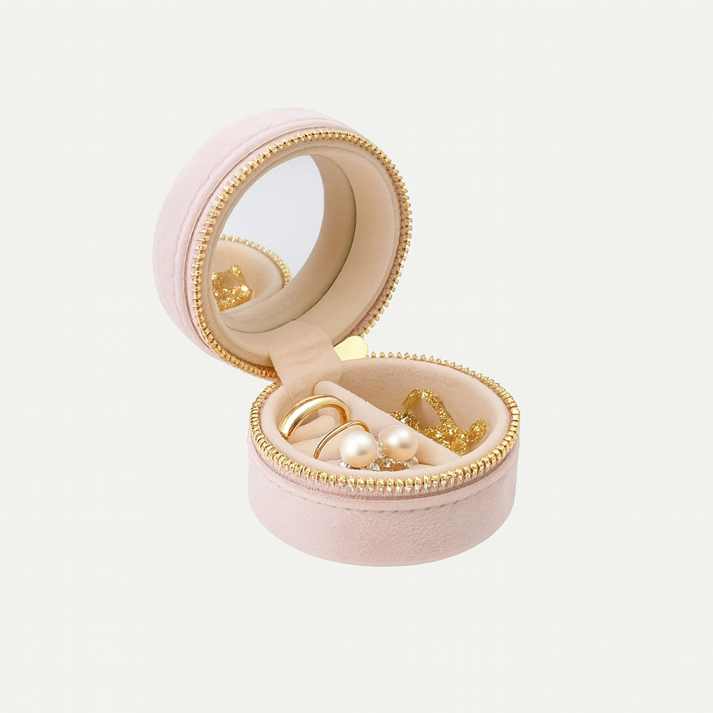 Boîte à Bijoux Ronde de Poche en Velours