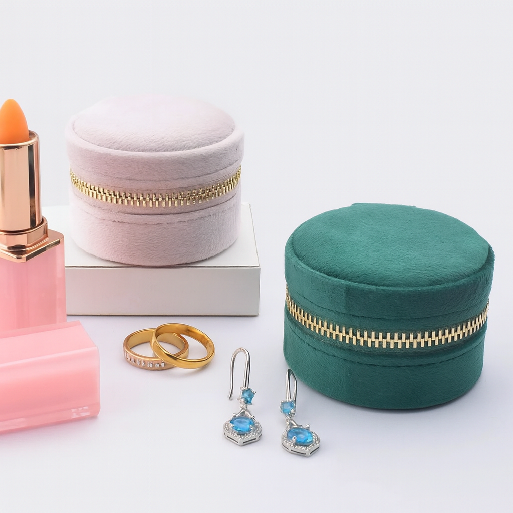 Boîte à Bijoux Ronde de Poche en Velours