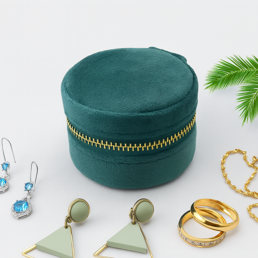 Boîte à Bijoux Ronde de Poche en Velours