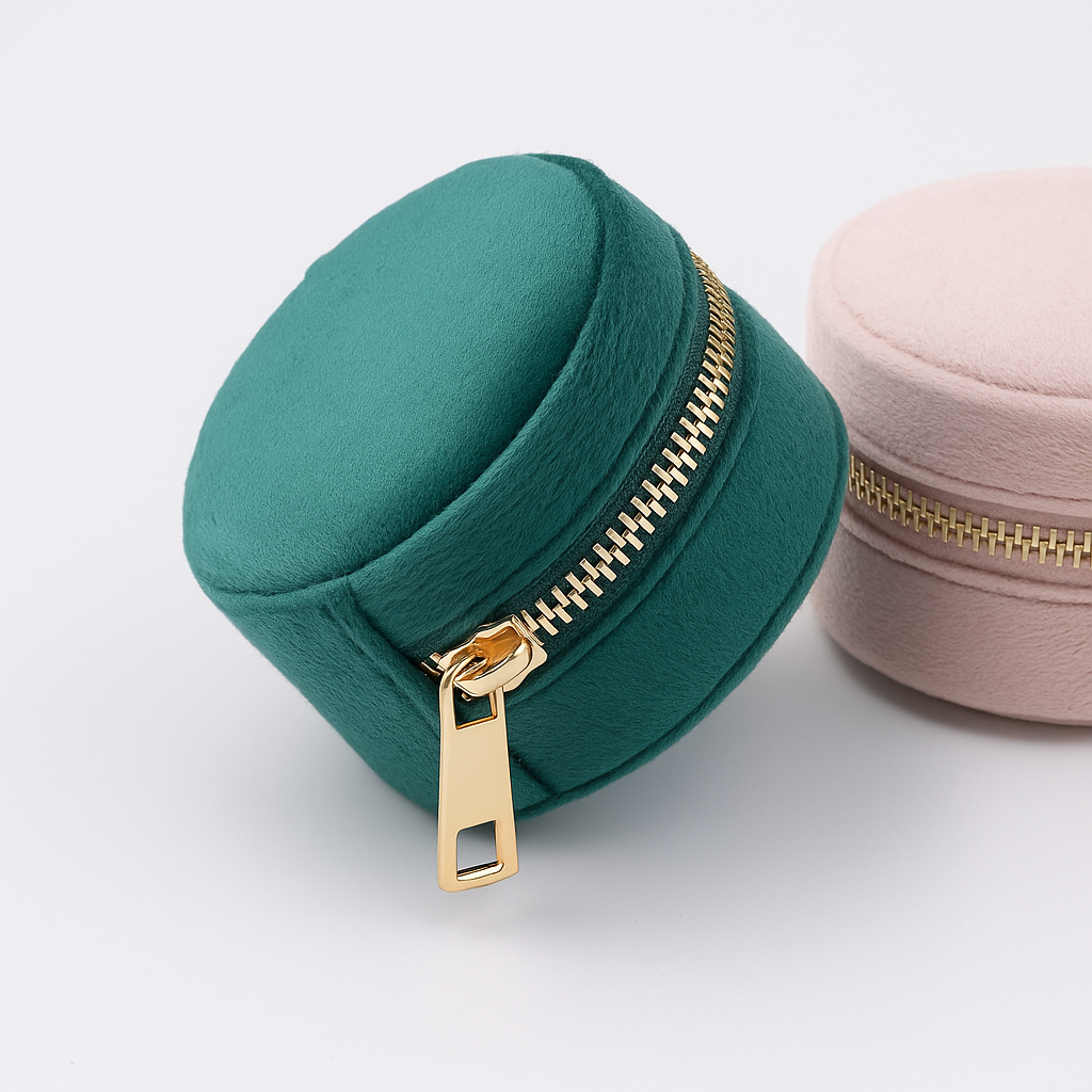 Boîte à Bijoux Ronde de Poche en Velours
