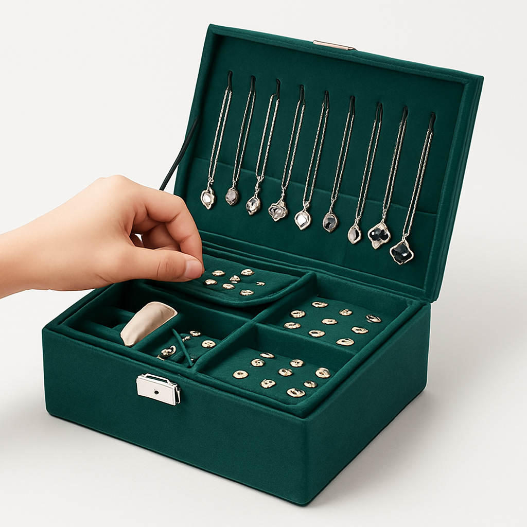 Boîte à Bijoux en Velours avec Serrure