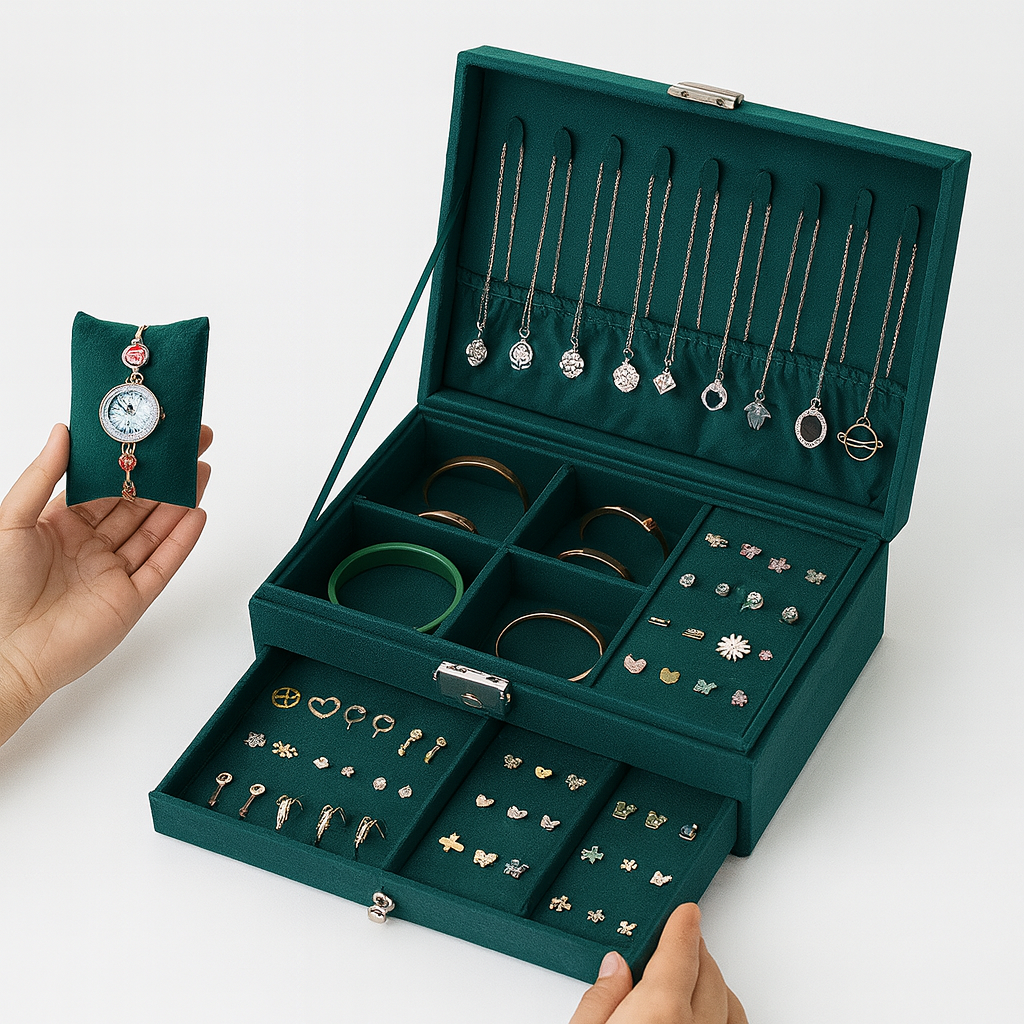 Boîte à Bijoux en Velours avec Serrure