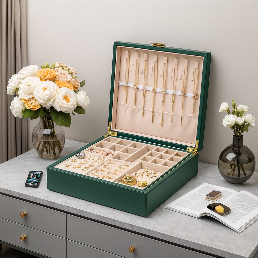 Boîte à Bijoux en Cuir Rigide