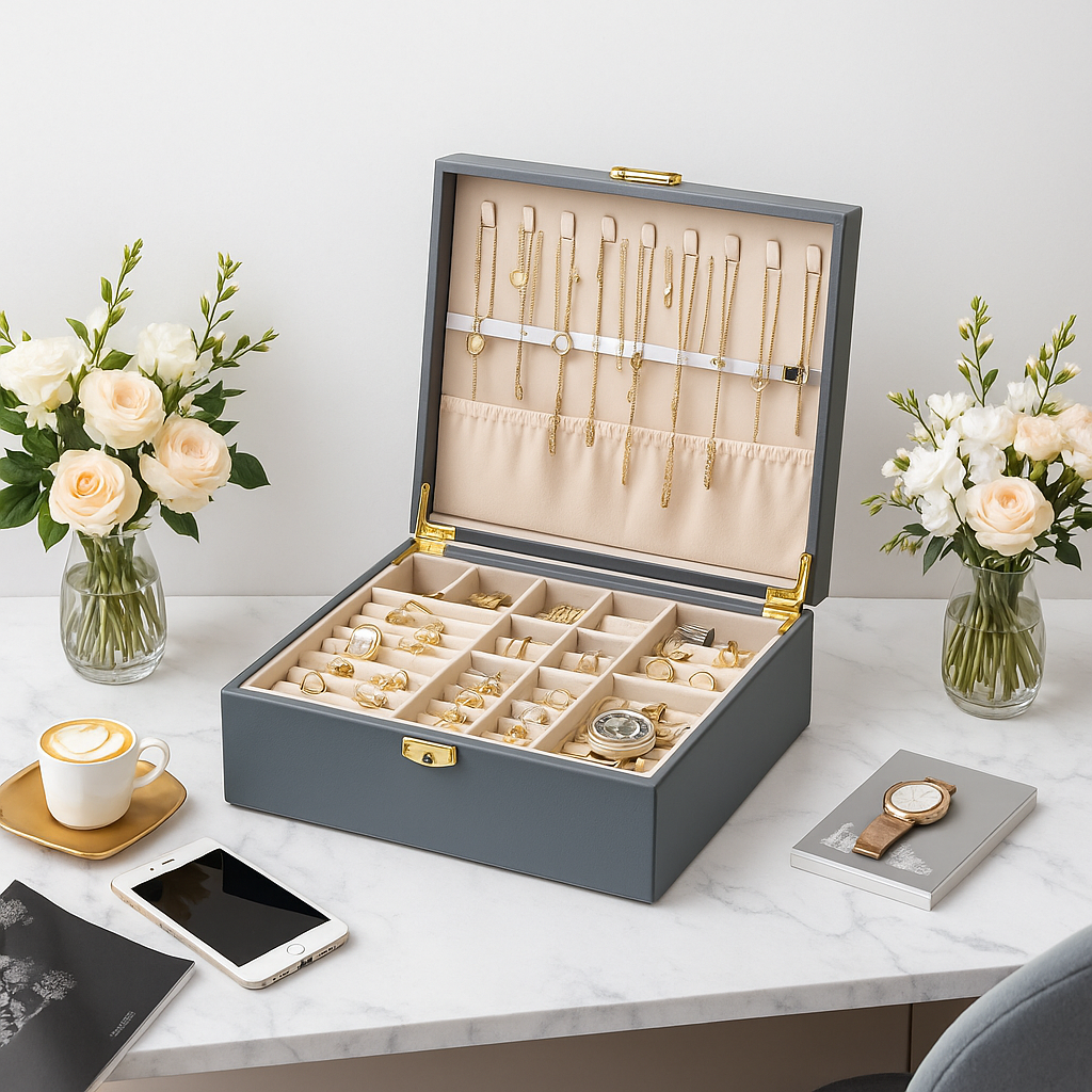 Boîte à Bijoux en Cuir Rigide