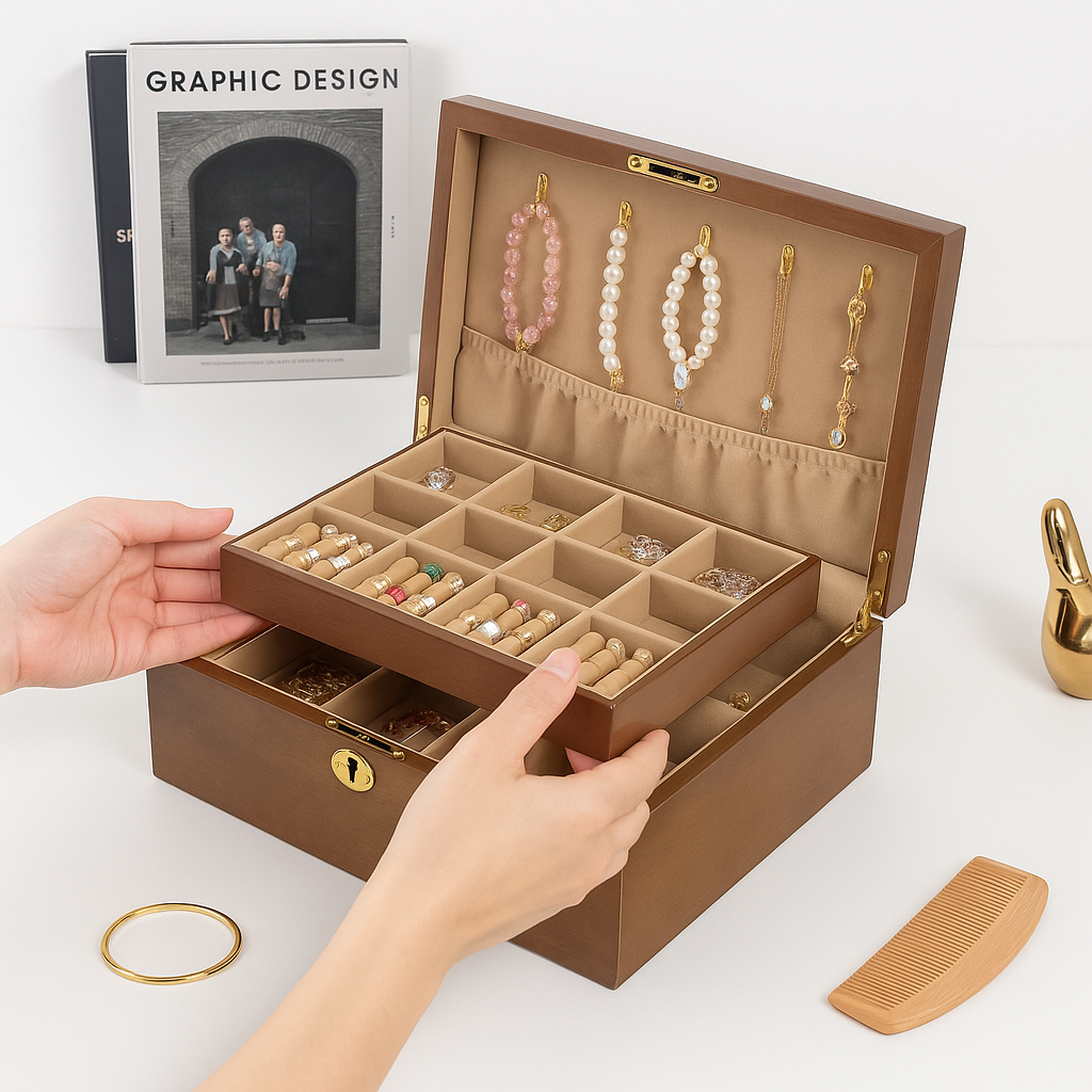 Boîte à Bijoux en Bois avec Compartiments