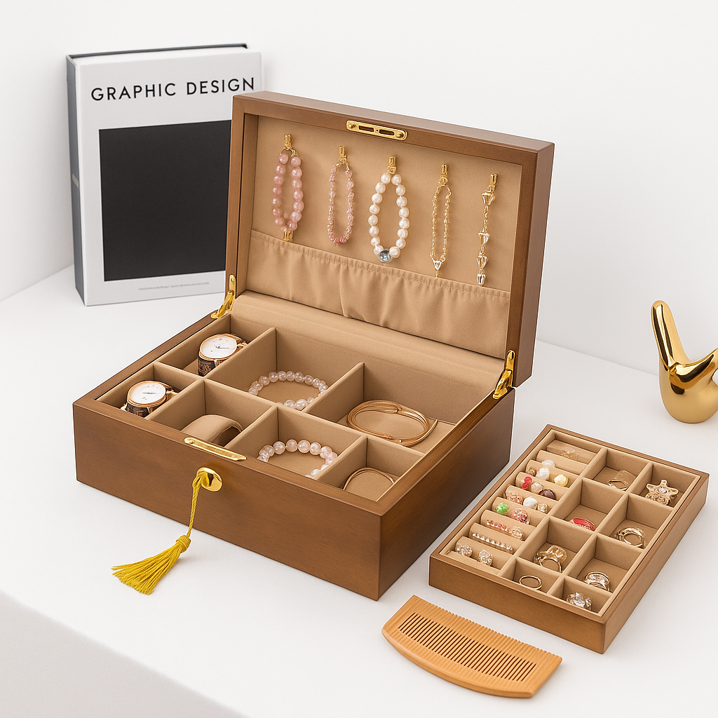 Boîte à Bijoux en Bois avec Compartiments