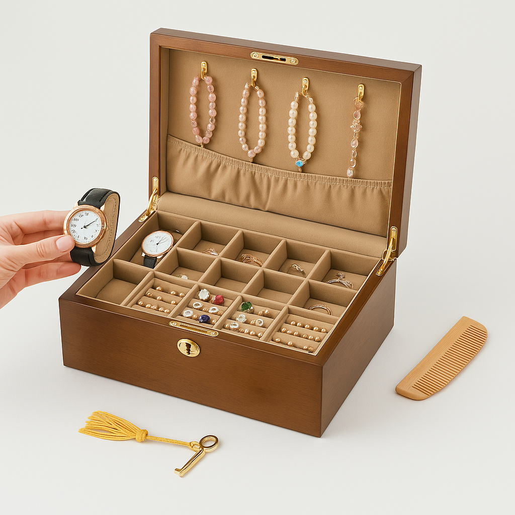 Boîte à Bijoux en Bois avec Compartiments