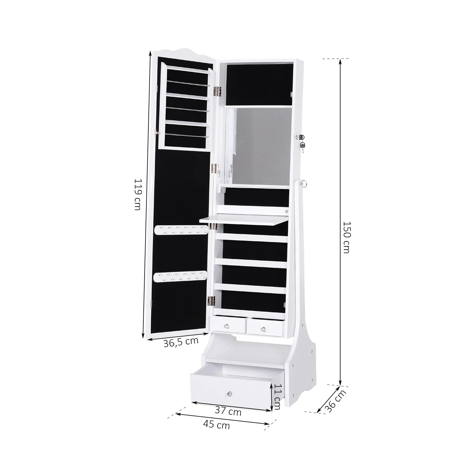 Armoire à bijoux avec miroir lumineux