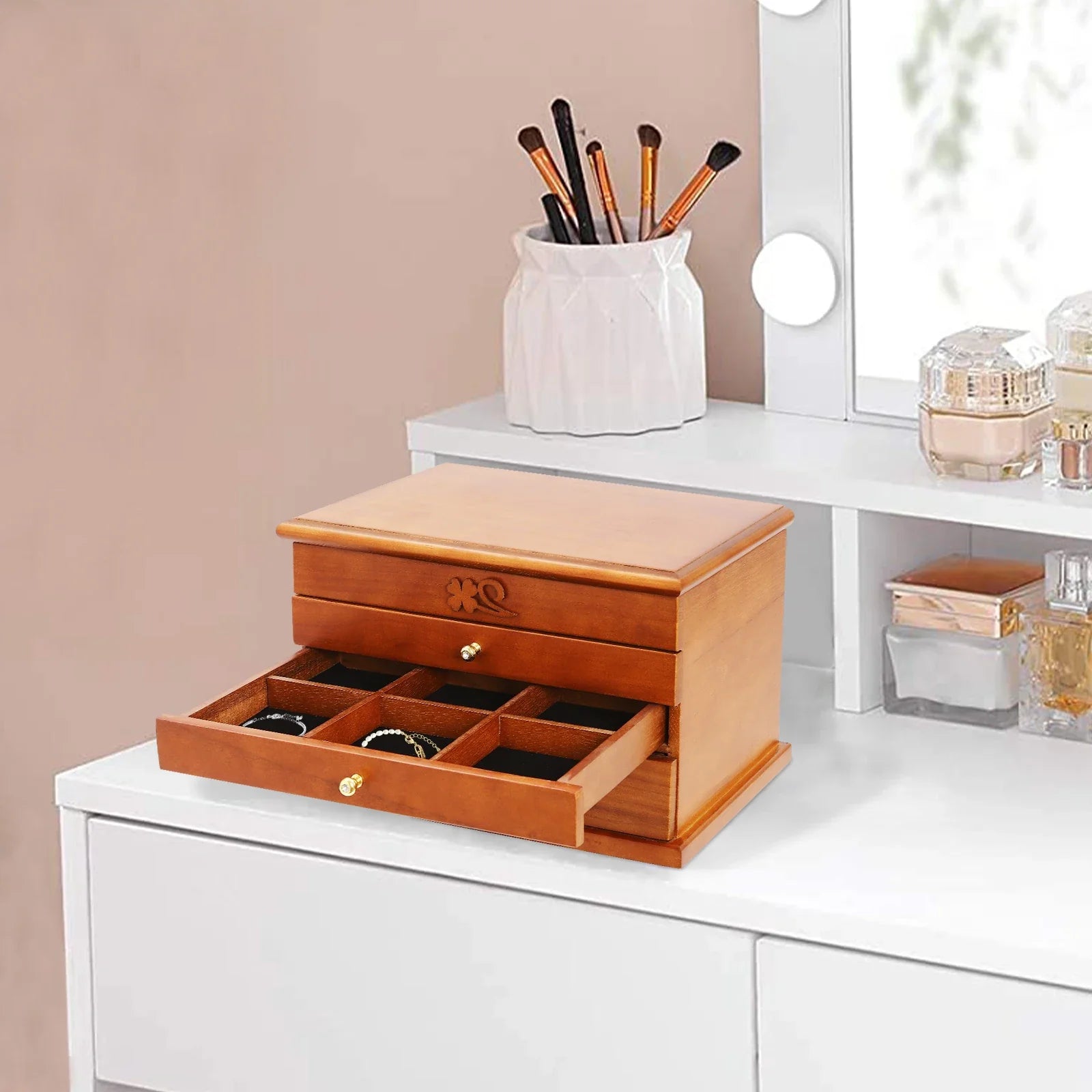 Boîte à Bijoux 4 Niveaux avec Miroir Intégré