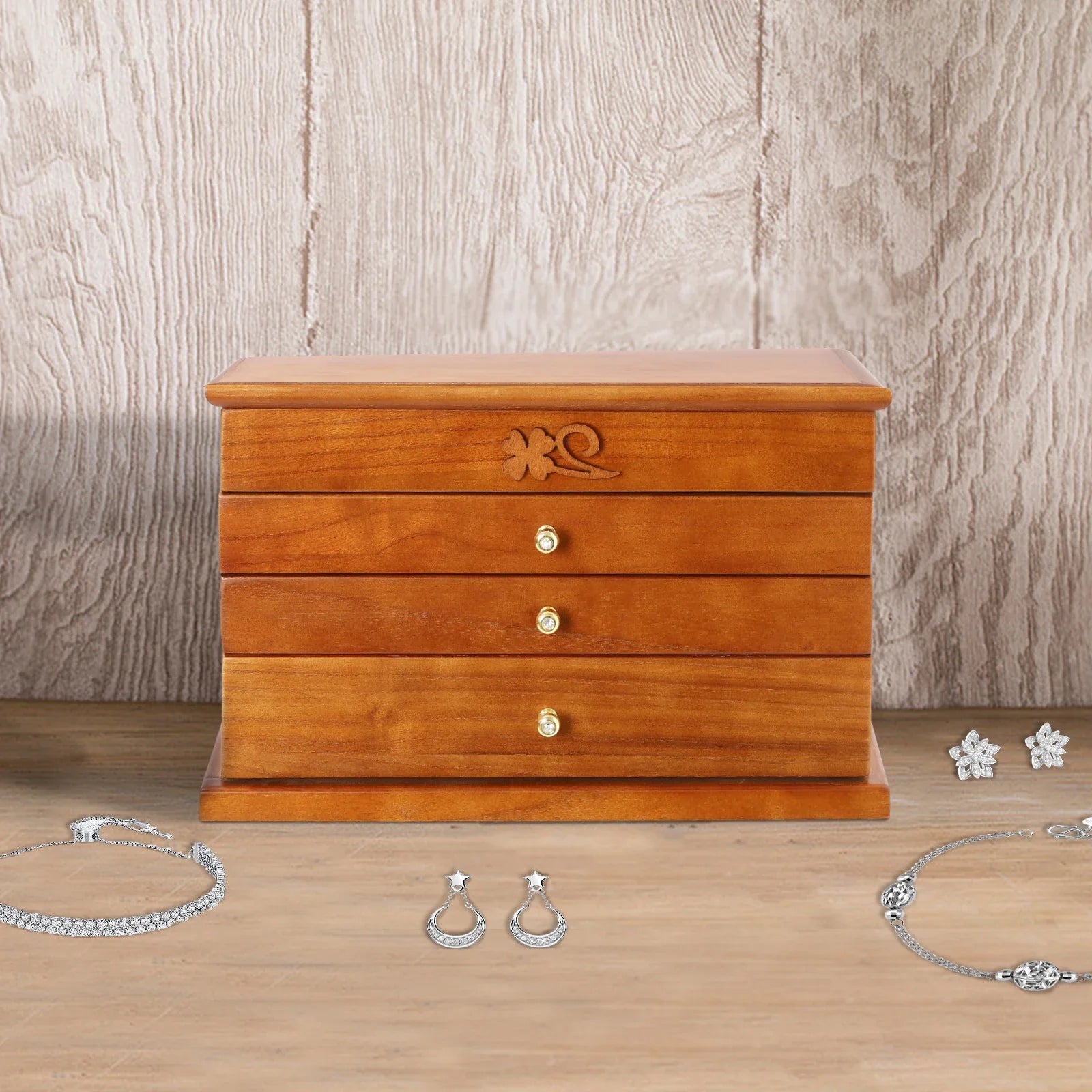 Boîte à Bijoux 4 Niveaux avec Miroir Intégré